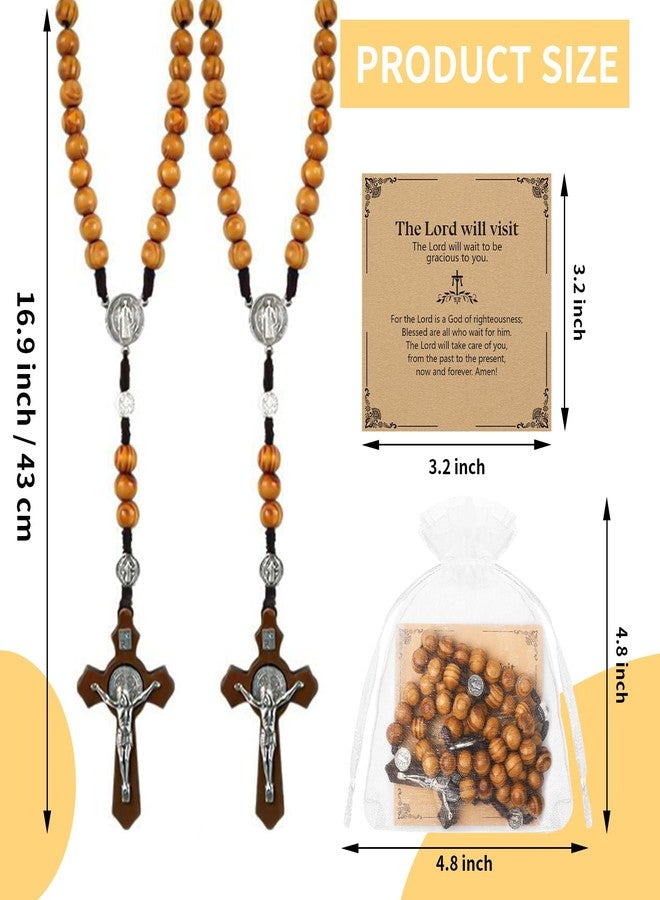 Taikula 30 PCs Wooden Rosary Necklace, Rosary Beads Catholic Handmade Beads Necklace, Prayer Holy Soil Medal and Metal Cross For Catholic Or Christian Gift, Pouch Baptism Favors Gift - Image 2
